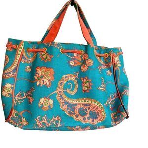 Buzz by Jane Fox Satchel Blue and Coral Paisley